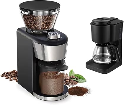 Conical Burr Coffee Grinder Electric, Adjustable Coffee Bean Grinder with 35 Precise Grind Setting for 2-12 Cup, Black Coffee grinder+Coffee maker