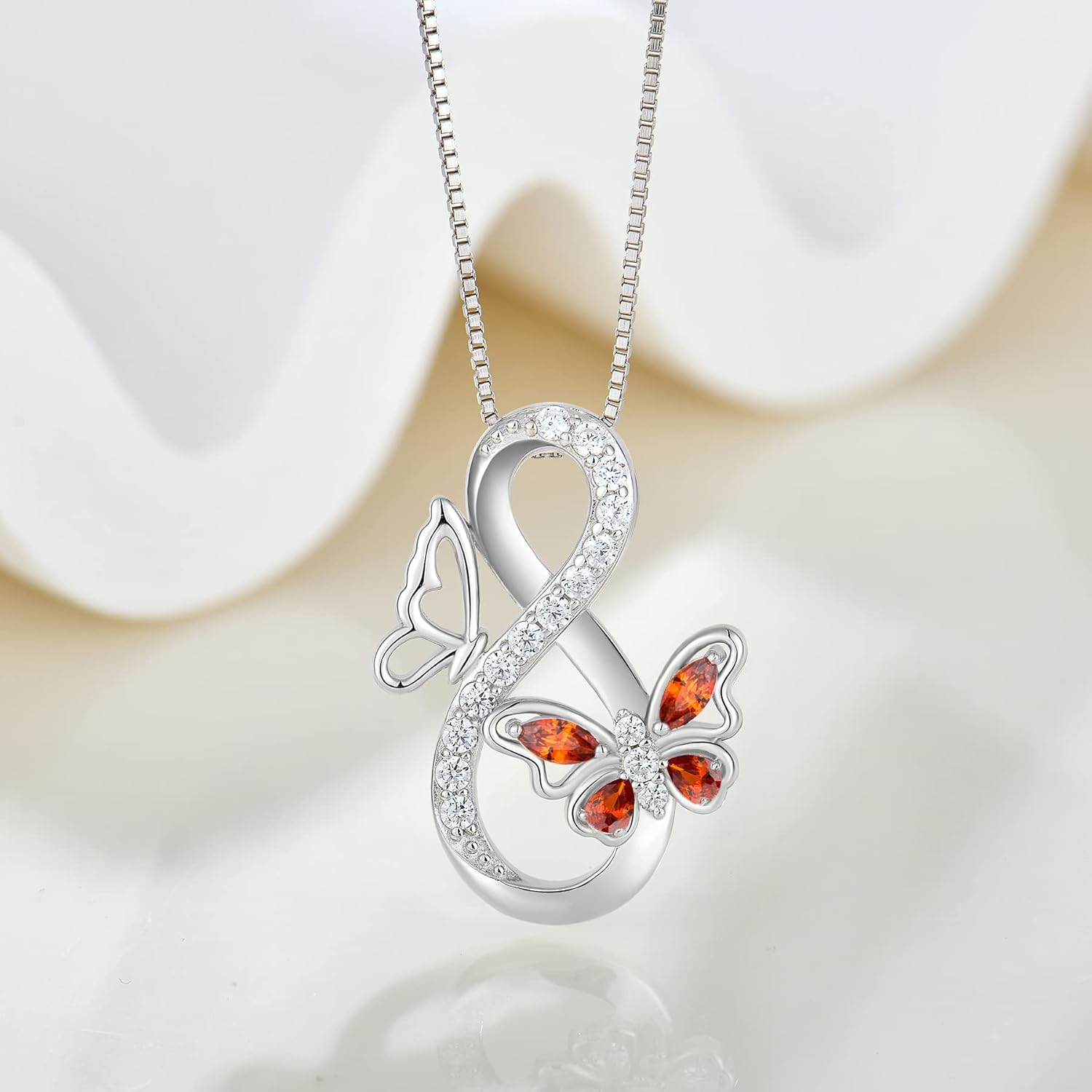 Infinity Butterfly Necklace 925 Sterling Silver Birthstone Pendant Jewelry for Women - Image 4
