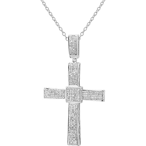 Dazzlingrock Collection 1.00 Cttw Round White Diamond Dangling Bail Micro-pave Cross Unisex Pendant Necklace in 925 Sterling Silver