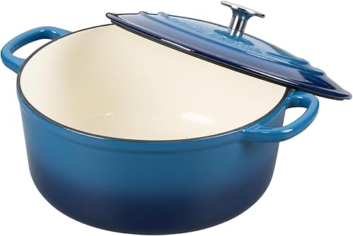 Miniatura 5 de EDGING CASTING Olla de horno holandés de hierro fundido esmaltado con tapa para cocinar, hornear pan, horno de pan, 5.5 cuartos de galón, azul lago