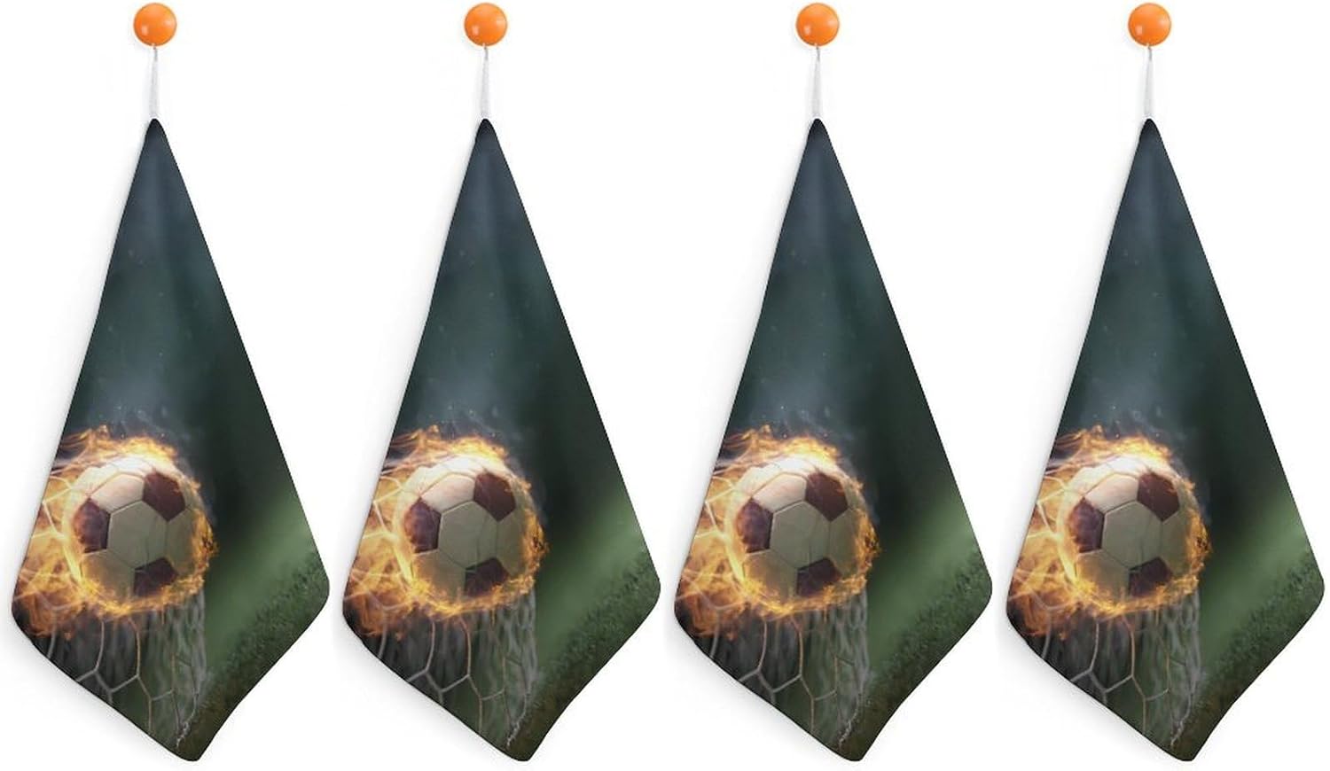 Flames Soccer Ball Sports Hand Towels for Bathroom Handkerchief | Absorbent,with Hanging Loop,Kitchen Towels,for Home Hotel,Soft