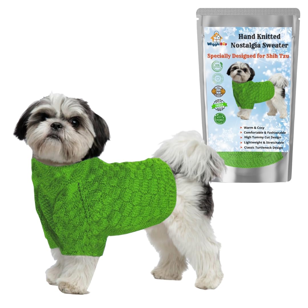 WiggleBoo Limited Edition for Shih Tzu Dog || Classic Hand Knitted Winter Sweater/Jacket || Specially Designed || Ultra Warm || Stylish Design || Comfortable & Soft Fabric (Light Green) (B0CHVR23HF) Amazon Price History, Amazon Price Tracker
