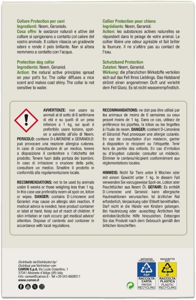 COLLARE ANTIPARASSITARIO PER CANI CAMON OLIO DI NEEM (SUPERIORE 25 KG)