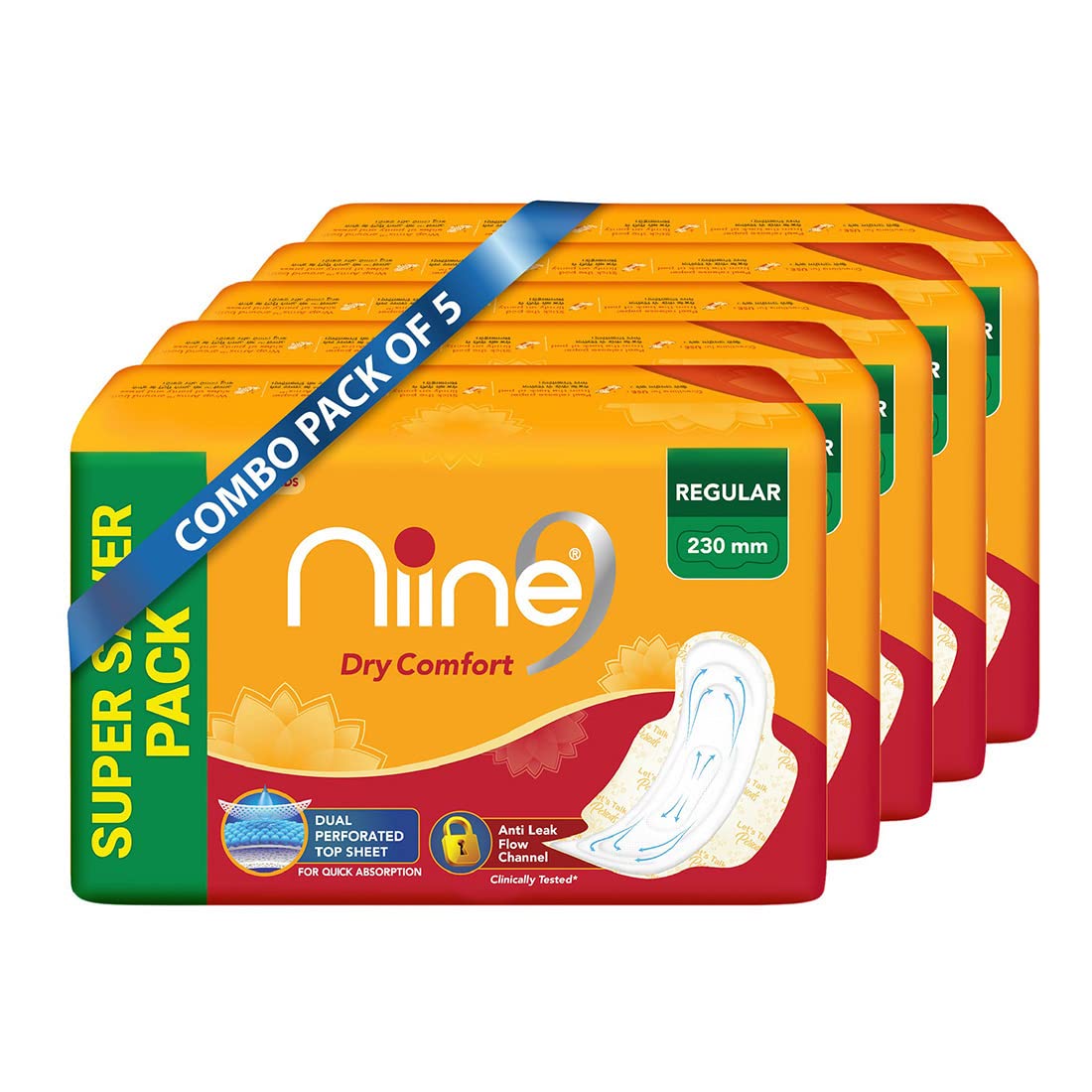 NIINE Dry Comfort Regular Sanitary Napkins for women, (Pack of 5) 90 Pads (B09VBV1NQ5) Amazon Price History, Amazon Price Tracker