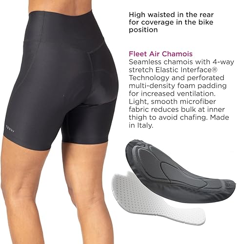 Miniatura 4 de Terry Glamazon - Pantalones cortos de ciclismo acolchados para mujer, pantalones cortos giratorios acolchados con gamuza Fleet Air