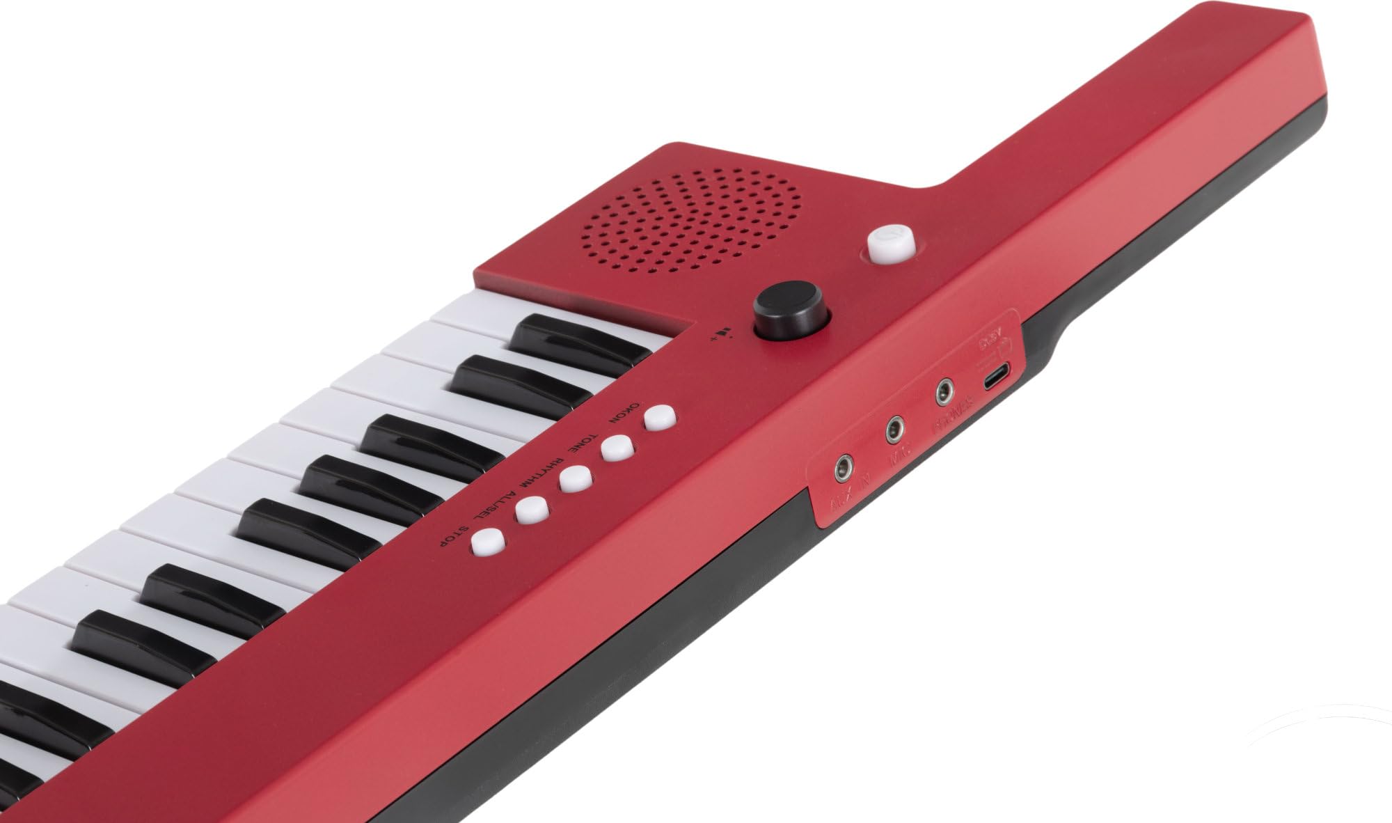 McGrey KT-3712 Kinderkeyboard - 37 Tasten - Keytar inklusive Tragegurt und Mikrofon - Betrieb über Akku und USB-Netzteil möglich - 4 Klangfarben, 4 Begleitrhythmen und 10 Demosongs - Rot