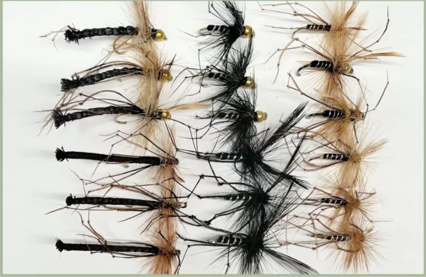18 Daddy Longlegs Fishing Flies - 6 Patterns - Black and Naturals crane flies, Size 10 barbed or barbless (Barbless)