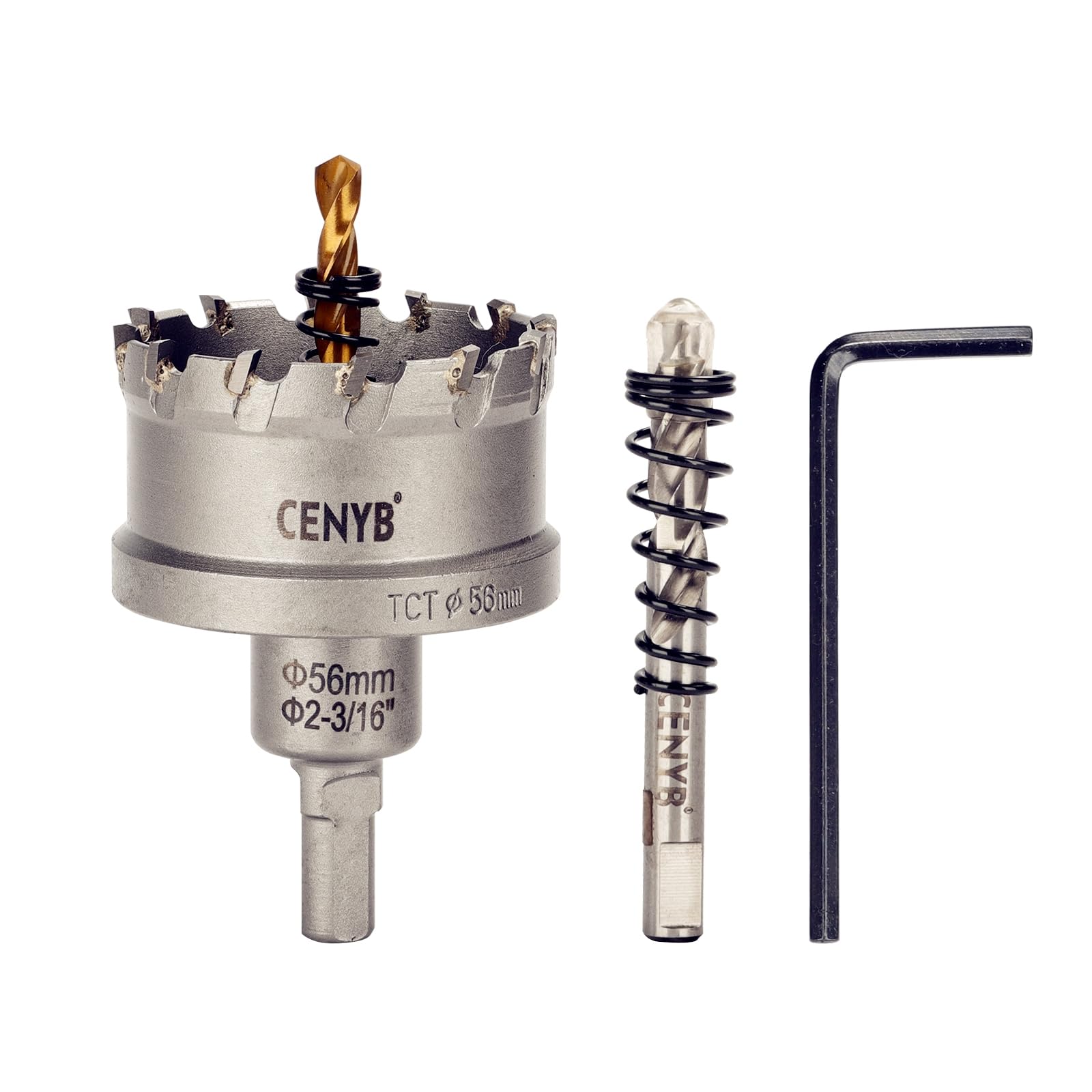 2-1/8" (54mm) Tungsten Carbide Tipped Hole Saw with 2Pcs Titanium-Plated Pilot Drill Bits for Metal, Steel, Iron, Wood, Plastic — view 62