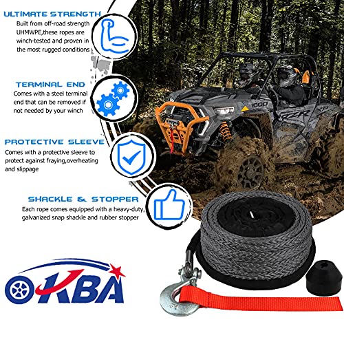 Okba Synthetic Winch Rope Cable Kit 1/4" X 50' - 9500Lbs Winch Line Rope Replacement With Protective Sleeve + Rope Winch Hook + Rubber Stopper For 4X4 Off Road Vehicle Atv Utv Polaris Utv #TOP1