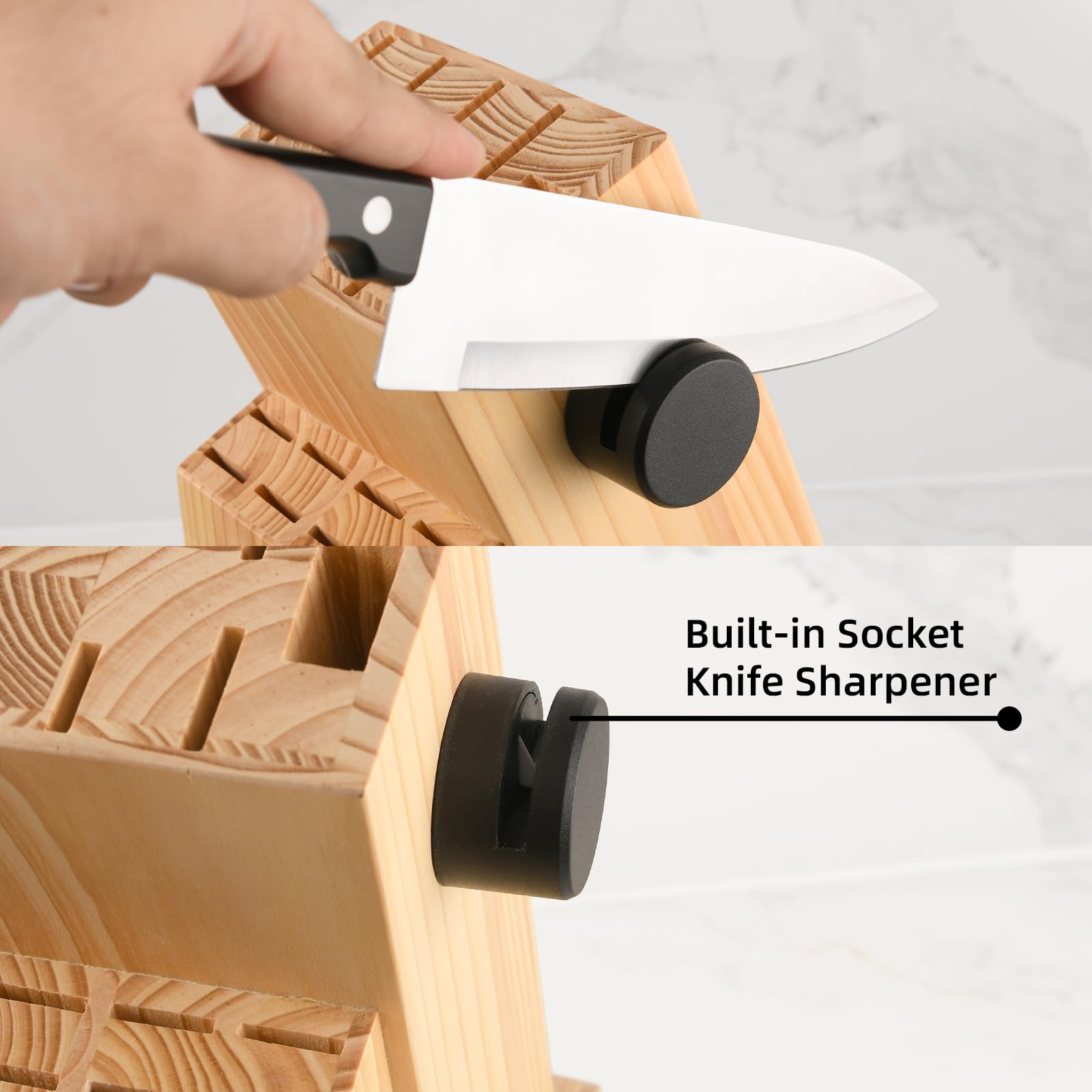 set de cuchillos, bloque de cuchillos 19 piezas, set de cuchillos de chef de acero inoxidable con bloque de madera, cuchillos de cocina profesionales con chaira, hojas afiladas, negro