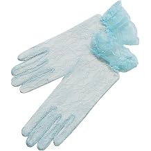Flower Pattern Womens Lace Gloves with Ruffle Wrist Length