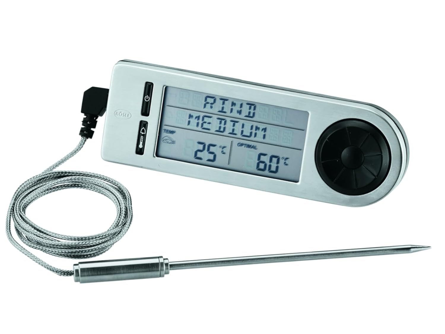 RÖSLE Digital Roasting Thermometer, High-Quality Thermometer for Determining The Ideal Meat Core Temperature on The Grill or in The Oven, -20 °C to 250 °C, with Magnetic Holder, Stainless Steel 18/10