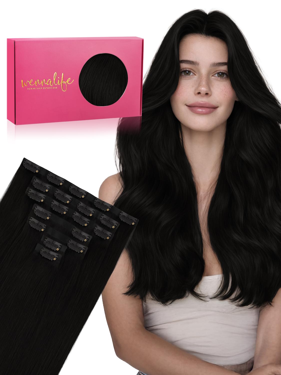 WENNALIFE Clip In Extensions Echthaar, Clip In Extensions Hair Extensions Clip In Remy Natürliche Echthaar Extensions Clip Haarverlängerung Echthaar