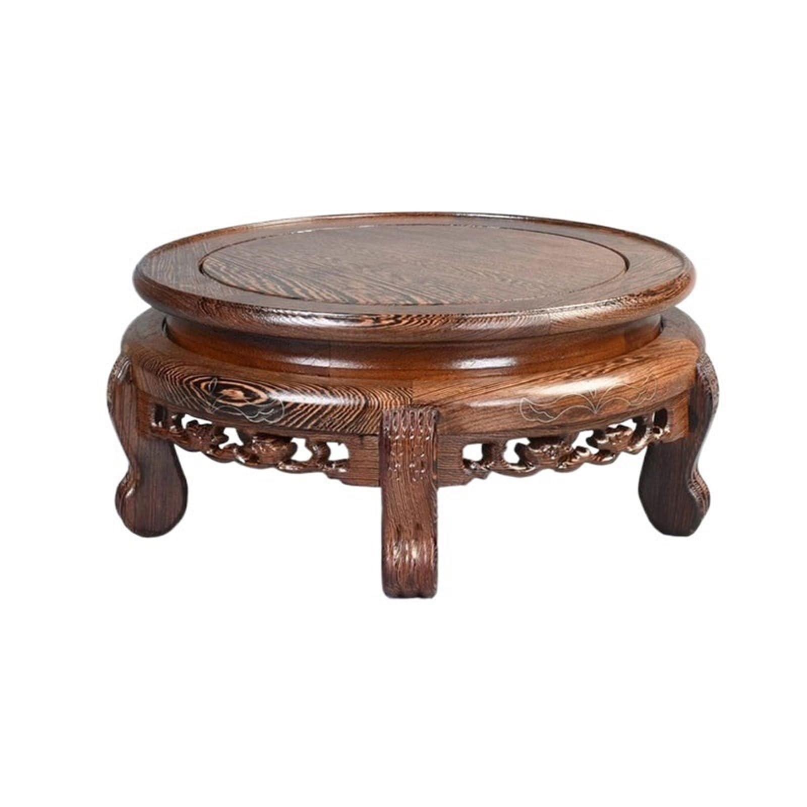 ZENY896V Home Chinese Style Carving Wood Pedestal with Foot for Bonsai Vase Tea Sets Decor(Medium)