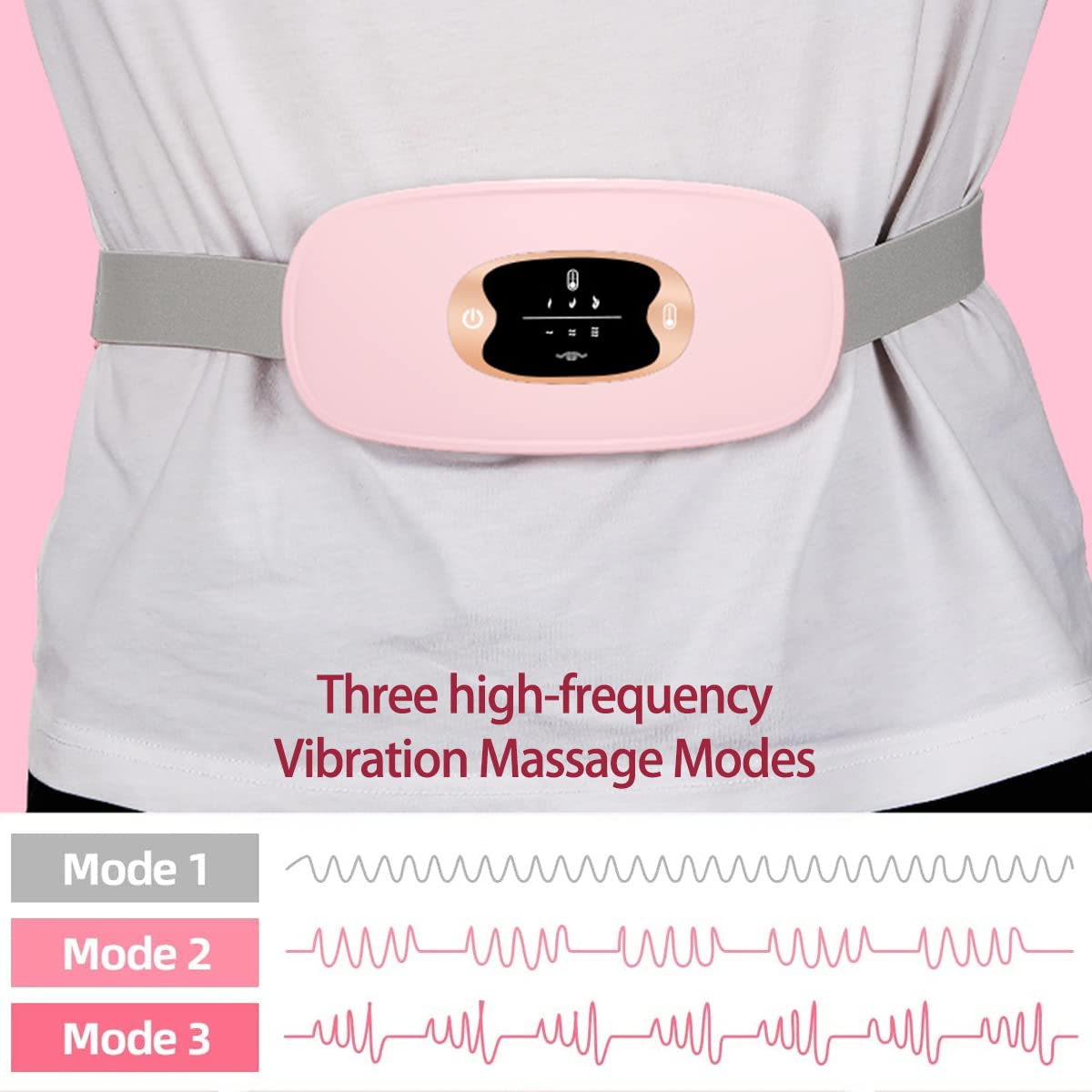 Portable Cordless Heating Pad for Menstrual Cramps, Pain Relief Electric Fast Heat Pads with 3 Heat Settings and 3 Vibration Modes, Belly Warming Waist Belt for Women and Girls