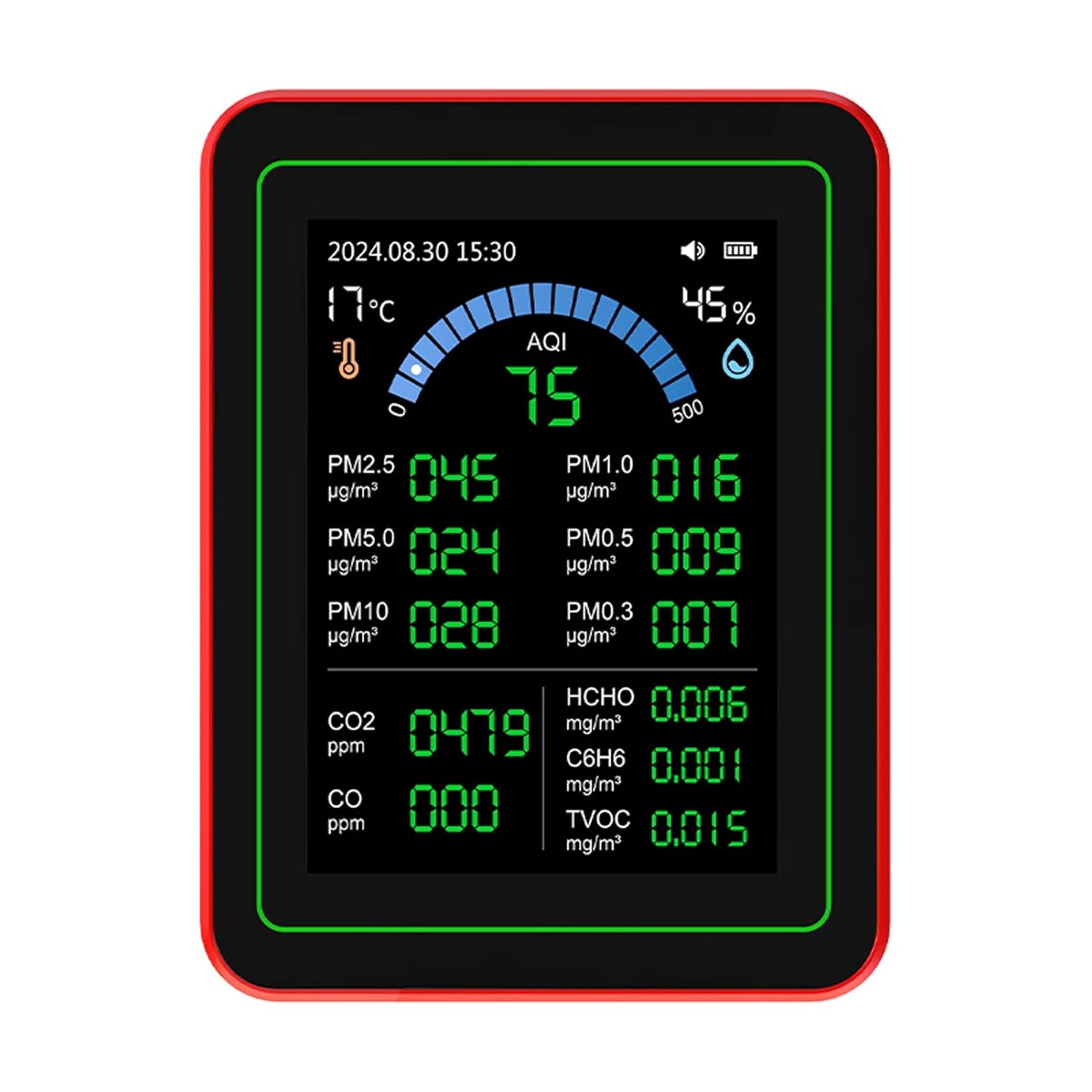 18 in 1 Portable Quality Tester LCD Screen Backlight Indoor Air Quality Meter for Home Cars