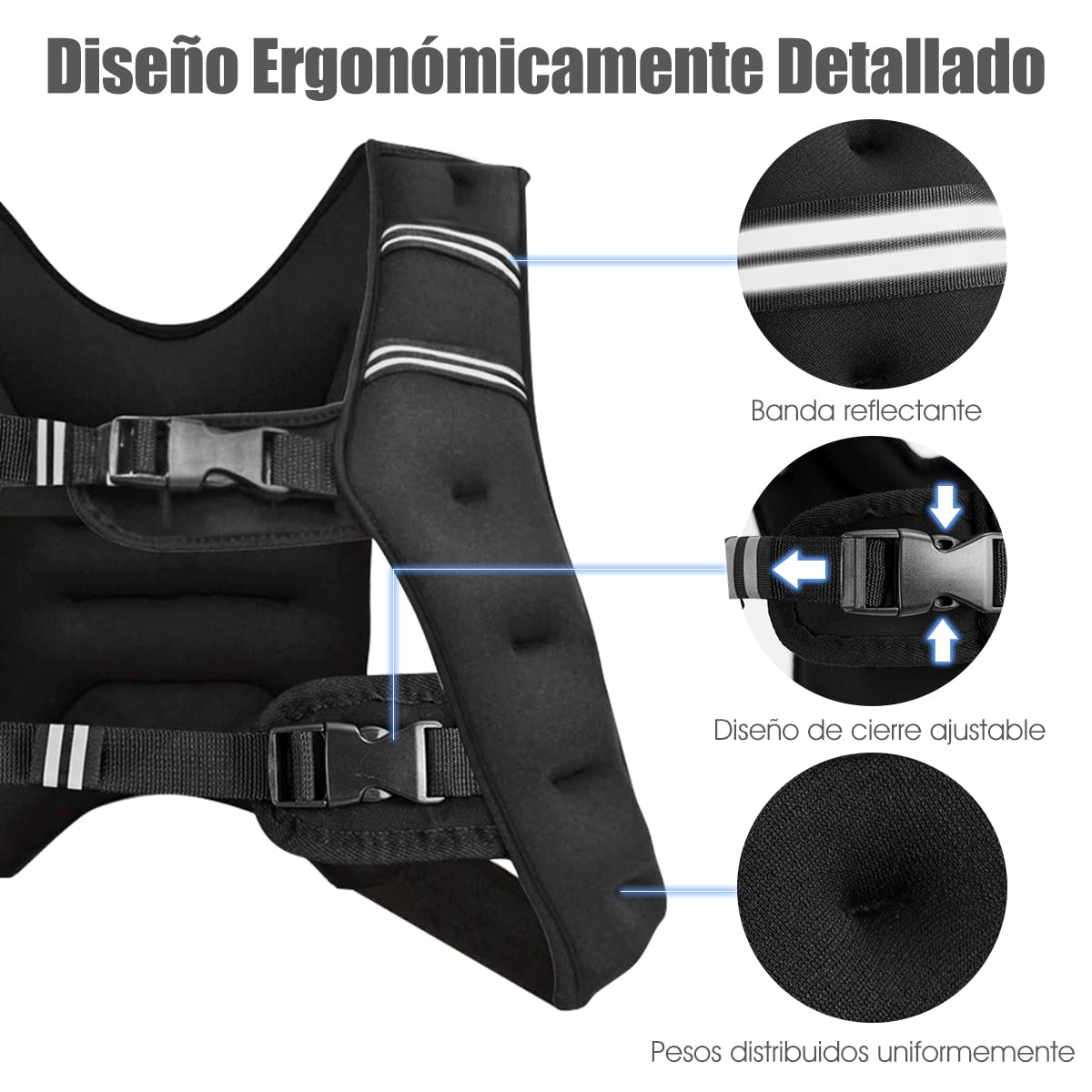 COSTWAY Chaleco de Peso, Chaleco de Entrenamiento 8/15 kg con Hebillas Regulables y Bolsa de Red, Chaleco con Pesas con Tira Reflectante para Hombres Mujeres y Niños