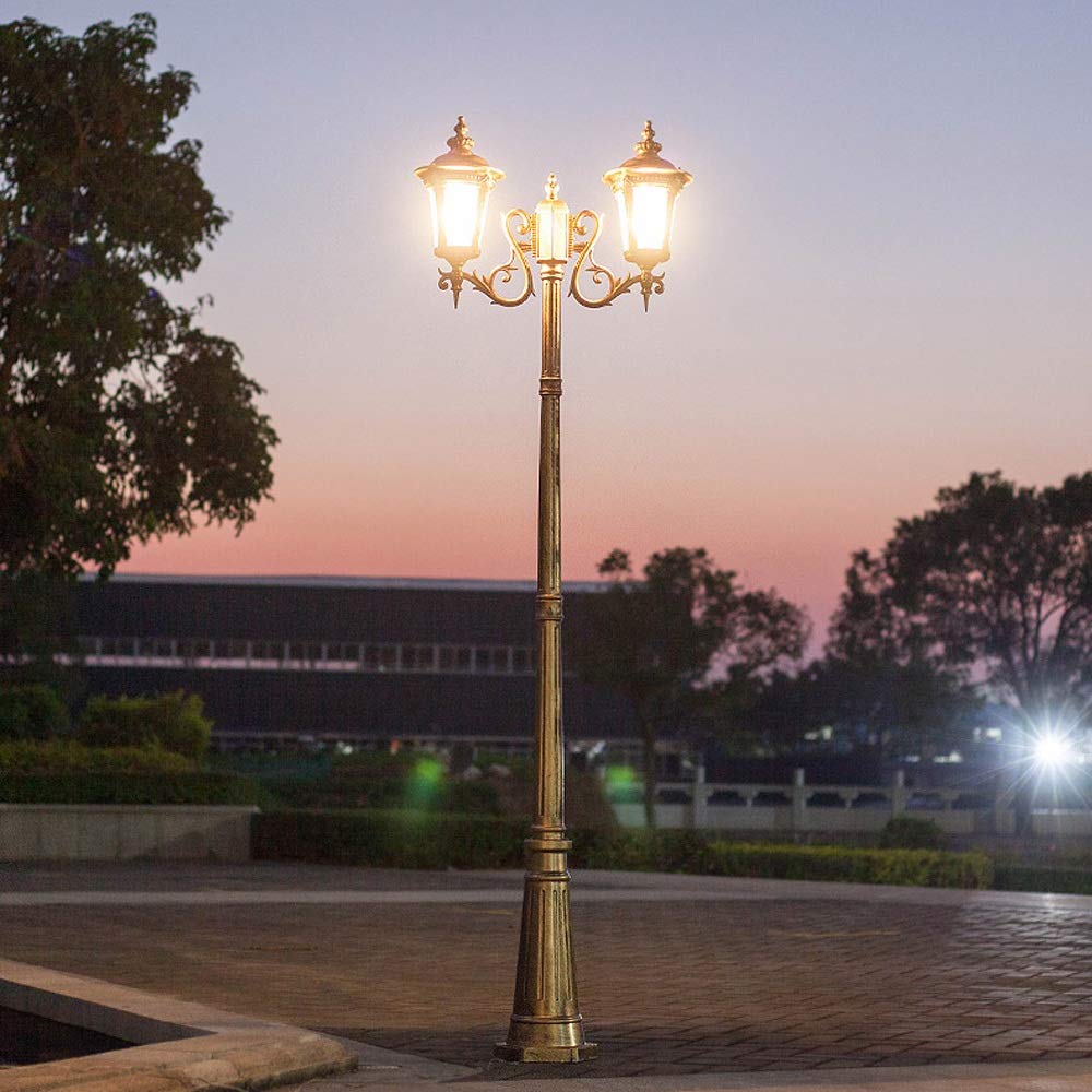 Courtyard Street Light Open Air High Pole Double Head with Pole Street Light with Seed Glass Ground Standard Lamp Company Family Villa Park Square Post Pilla(2.9m-Bronze) (2.65m Bronze)