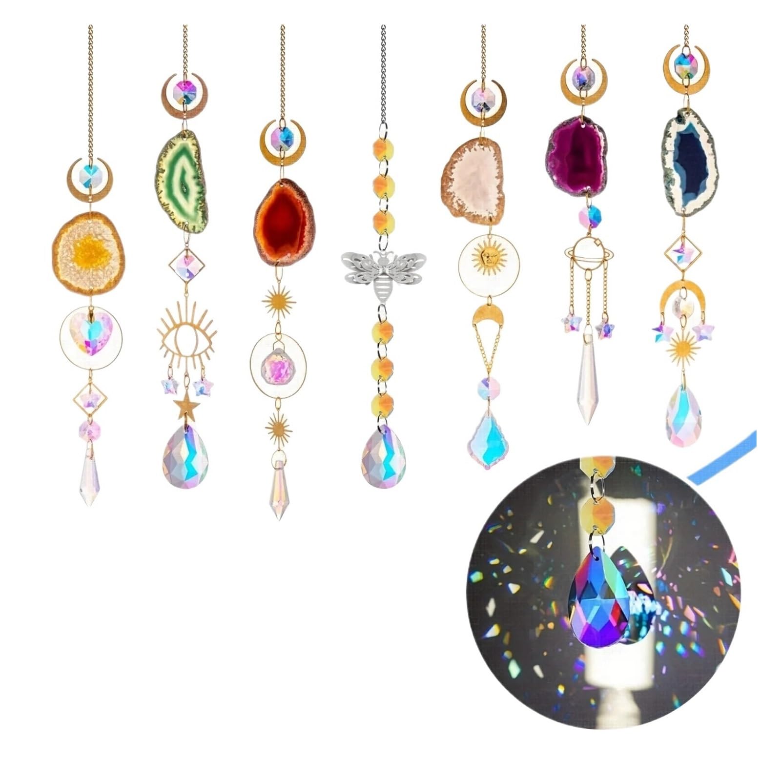 Crystal Suncatcher Wind Chimes 7 PCS Crystal Suncatcher, Hanging Suncatchers With Crystals Light, Sun Catchers Indoor Window Catcher