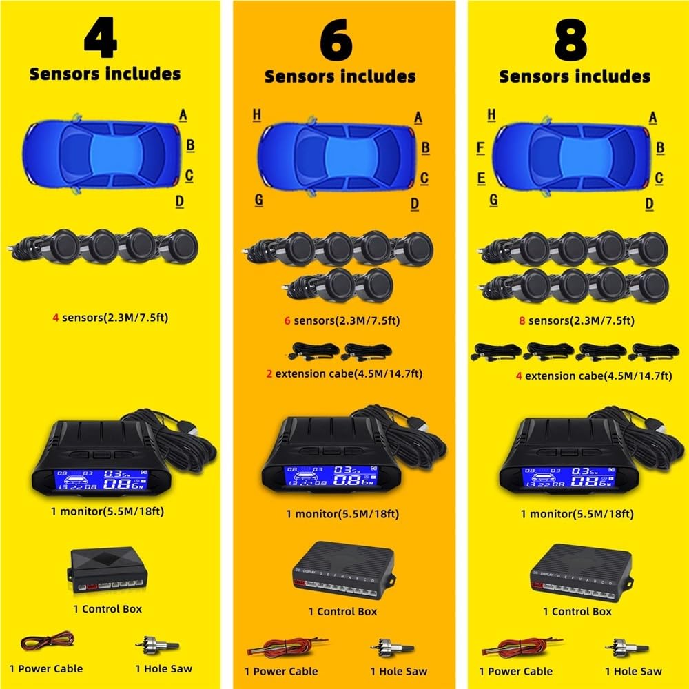 PDC Sensori di Assistenza al parcheggio per Auto Parktronic 4/6/8 Kit sensori di parcheggio Anteriori e Posteriori con Radar, ultrasuoni e avviso di rilevamento Angolo cieco (8 sensori/Blu)
