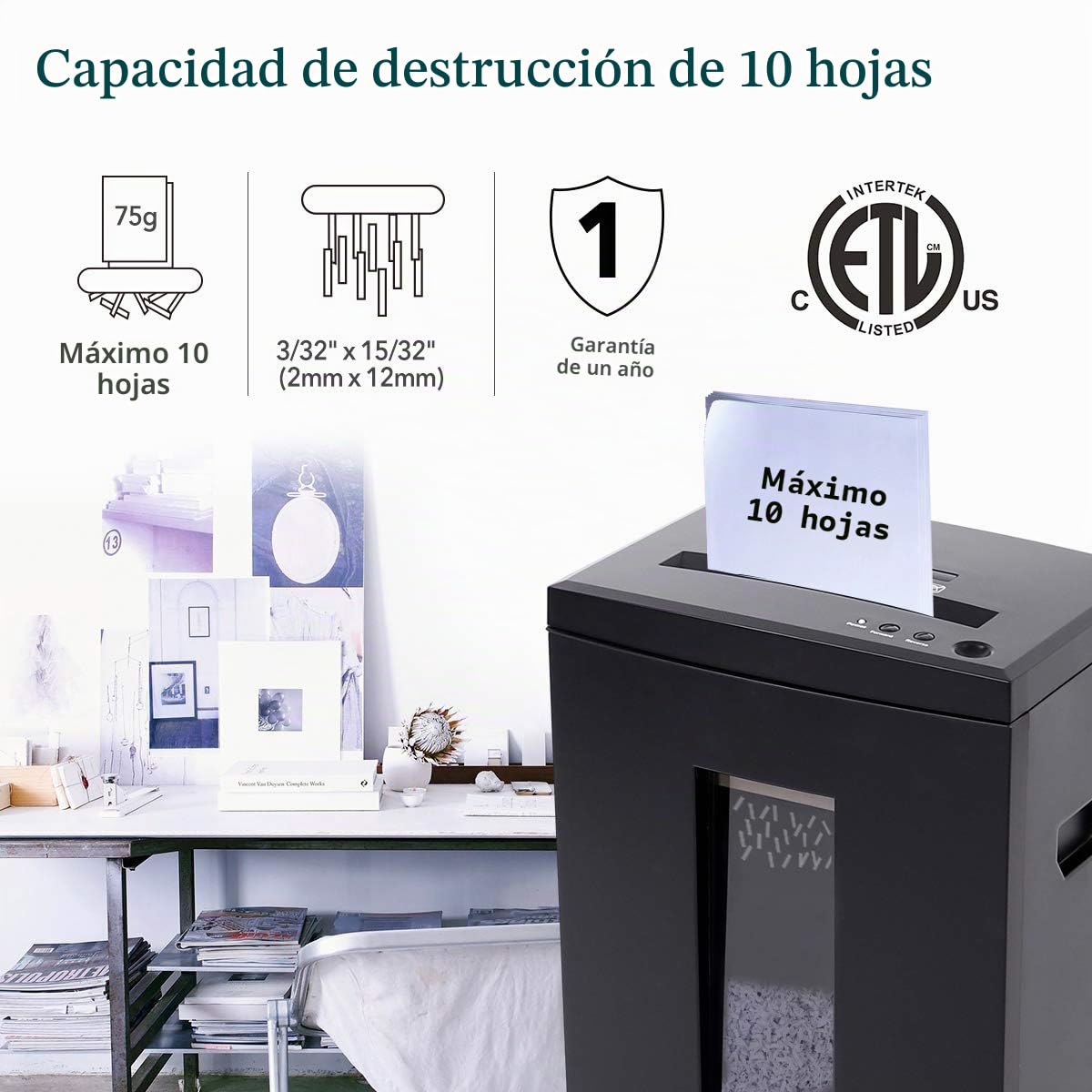 WOLVERINE SD9112 Trituradora P5 microcorte, 10 Hojas, 60 min, ultrasilenciosa, Negro