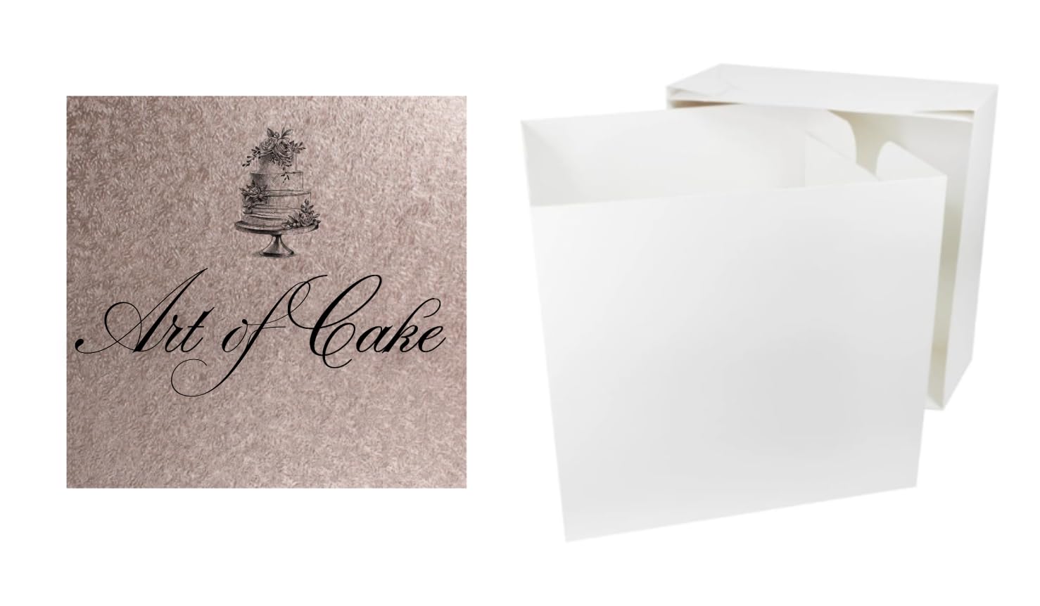 Art of Cake 10 in Square ROSE GOLD CAKE BOARD and WHITE TALL CAKE BOX(10x10x10)