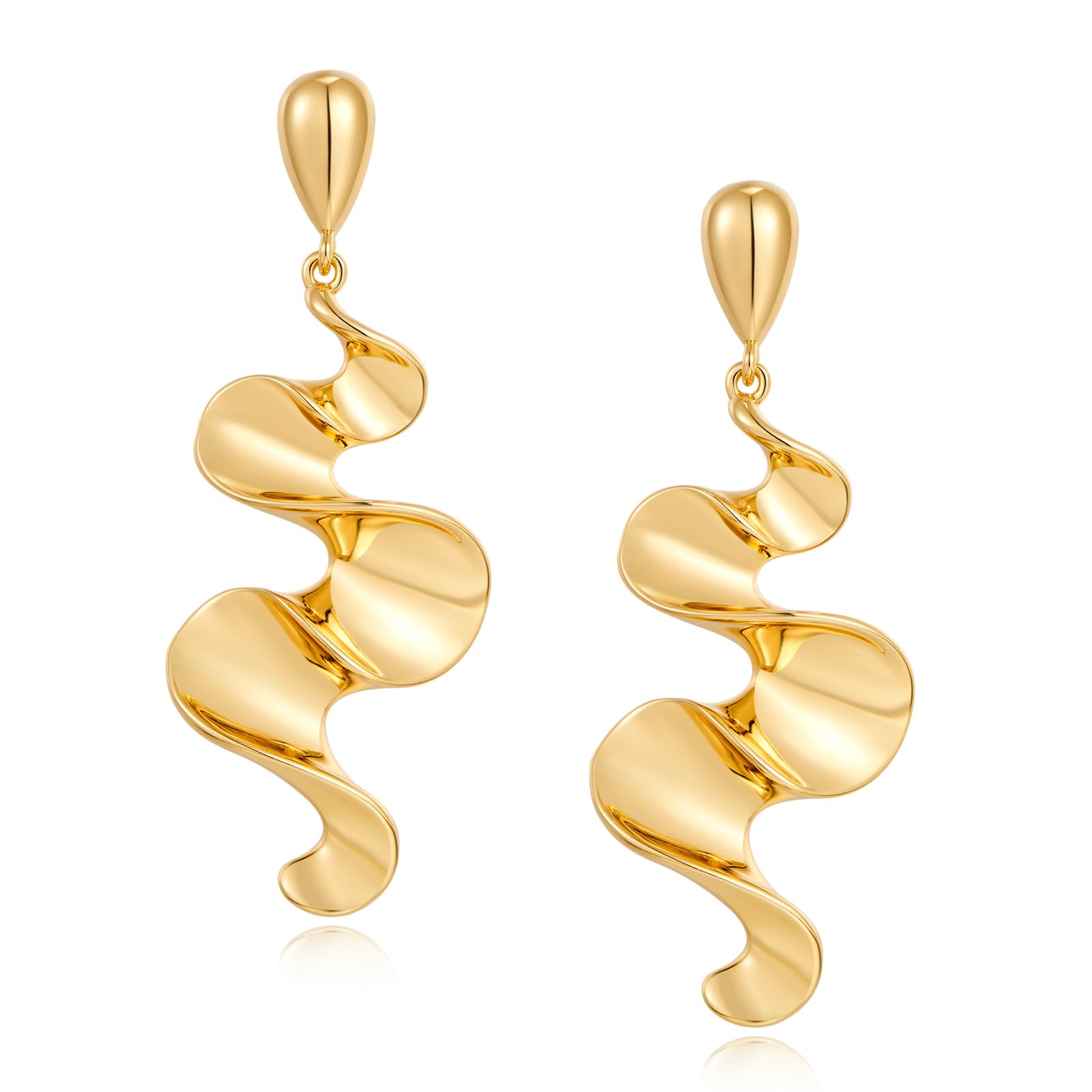 Twist Long Dangle Earrings for Women Chunky Irregular Abstract Gold Plated Geometric Earrings Bold Statement Teardrop Liquid Asymmetrical Drop