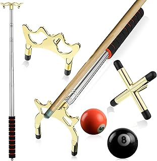 Xinjieda Pool Rest, Billiard Bridges Retractable Cue Stick with 3 Pieces Removable Brass Pool Bridge Head Pool Rest, Screw on Bridge Head Billiards Pool Table Cue Supplies and Accessory for Pool Table