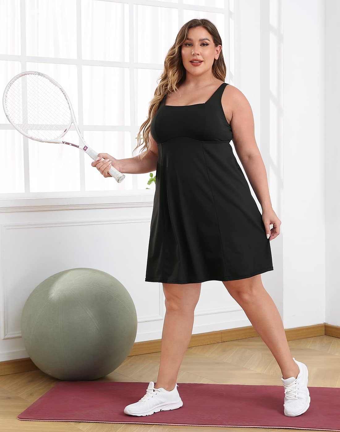 HDE Womens Plus Size Tennis Athletic Workout Dress with Built-in Shorts & Bra - Image 2