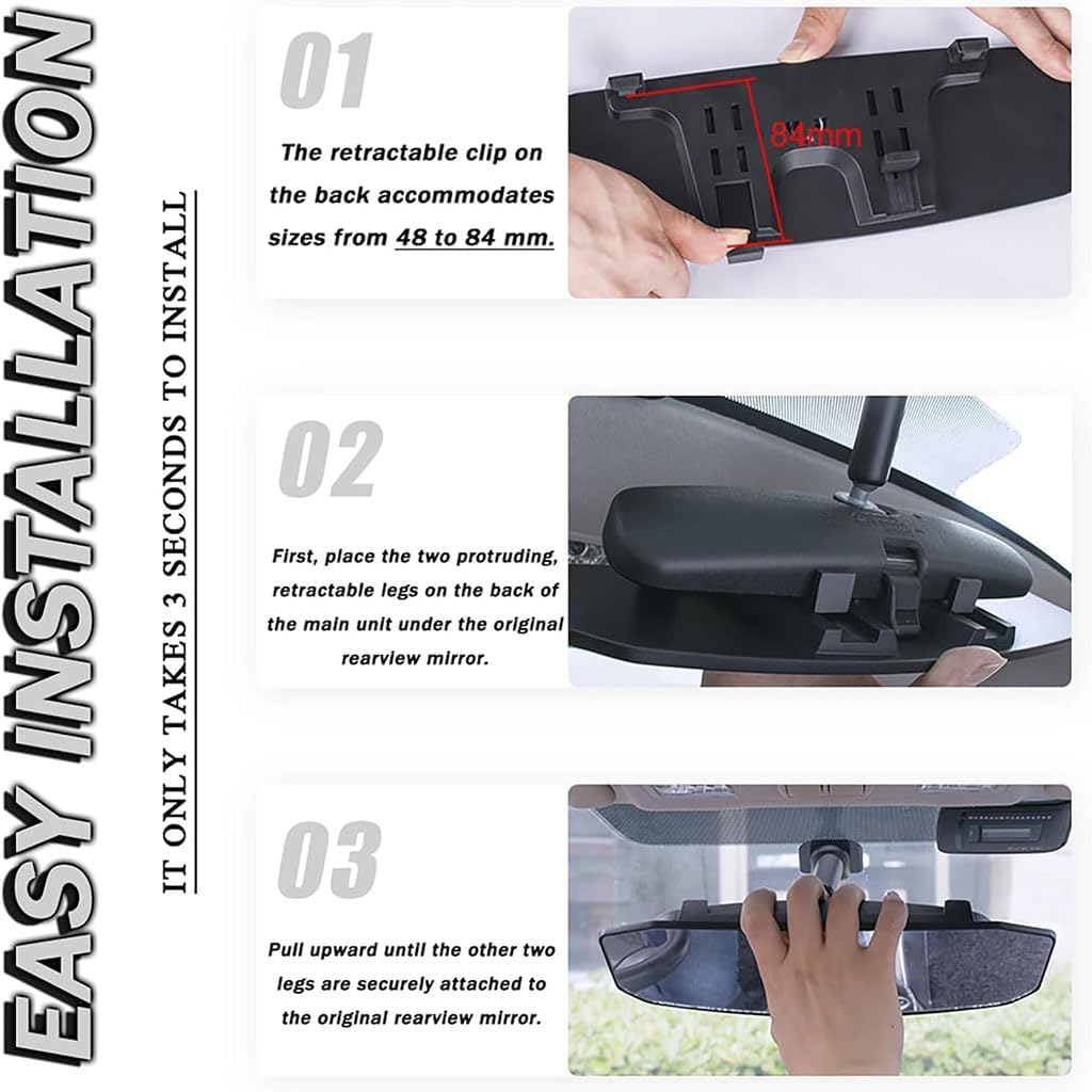 Car Interior Wide View Rearview Mirror for Ford Expedition 1997–2021 2022 2023 2024 2025 2026, Panoramic Convex Interior Clip HD Anti Glare on Wide Angle Mirror,B 299 * 90mm