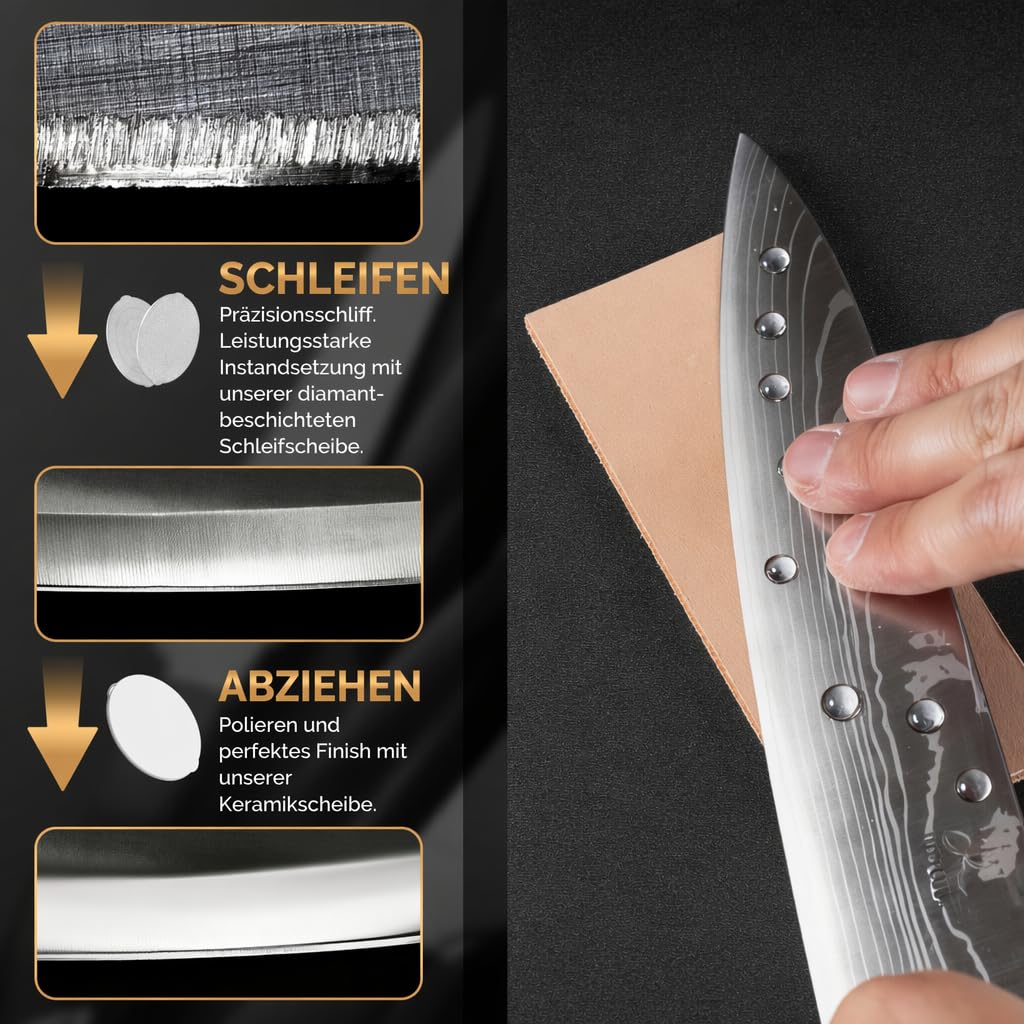 Rollschleifer Messerschaerfer für Küchenmesser, Messerschärfer Profi, Messerschärfer Rolle Mit 5 Stück Schleifscheiben, Rolling Knife Sharpener für 15 & 20 Schleifwinkel, Abziehsteine