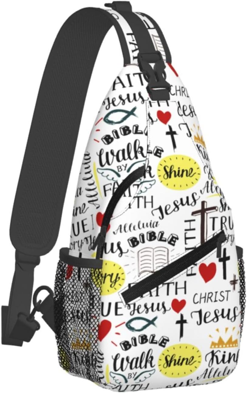 Christian Jesus Cross Crossbody Sling Bag For Women Men Adjustable Chest Bag Cute Shoulder Backpack Daypack For Sport Travel Hiking