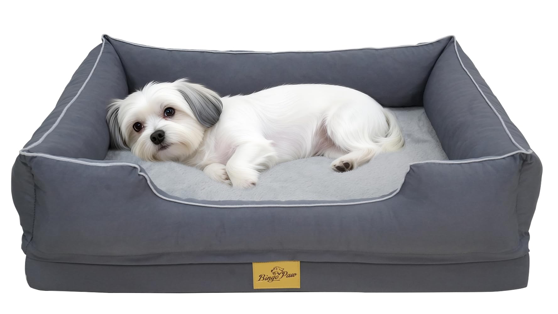BingoPaw Cama Perro Ortopédica Mediano 77x63x18cm, Cama Perros Medianos con Superficie Impermeable y Lavable, Sofá Perro con Funda Desenfundable y Fondo Antideslizante, Gris
