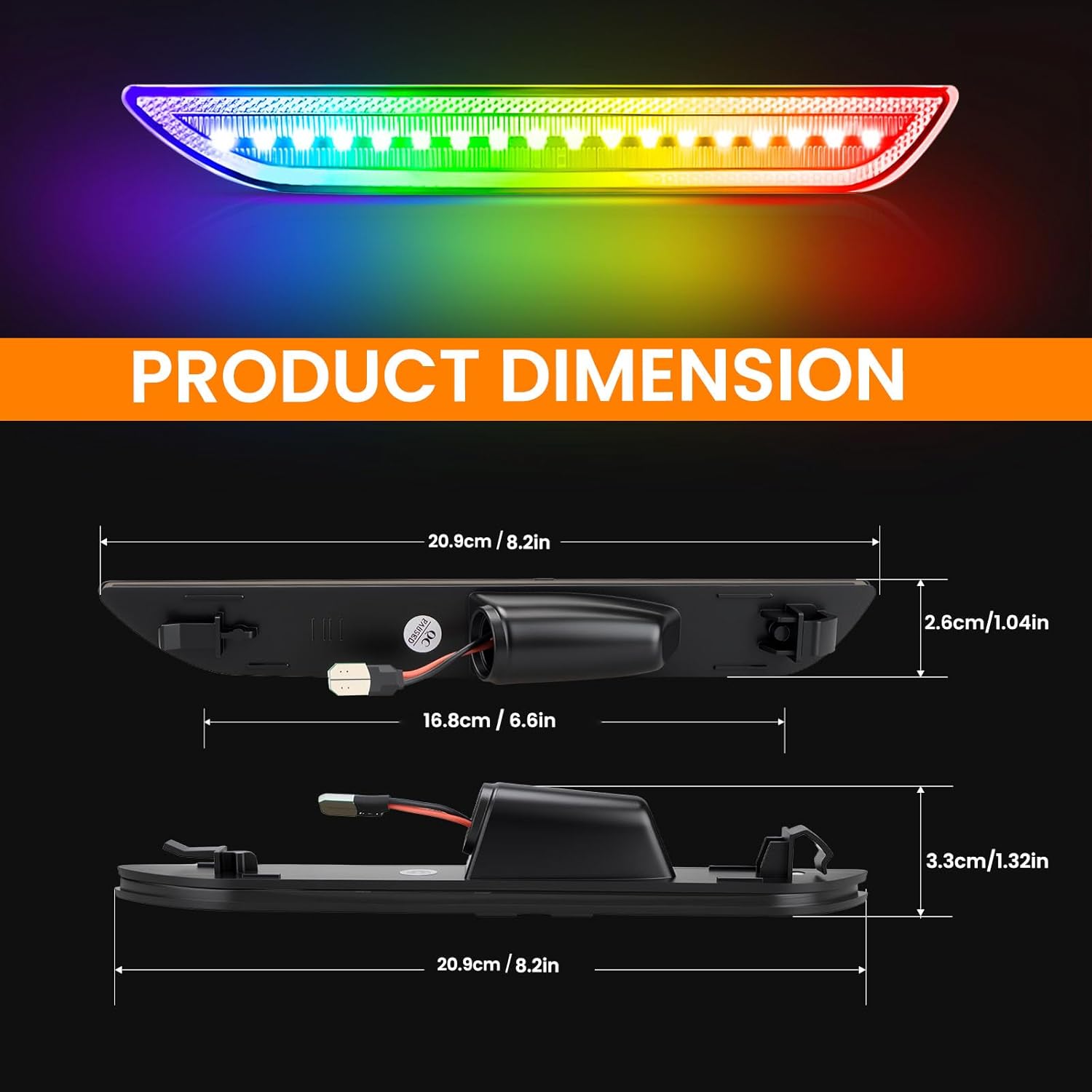 RGB LED Side Marker Lights for Ford Mustang 2015-2023, Rear Fender Bumper Sidemarker Reflectors Lamps Kit Assembly with RF Remote 16 Colors Strobe Light, Somked Lens Kit 2PCS
