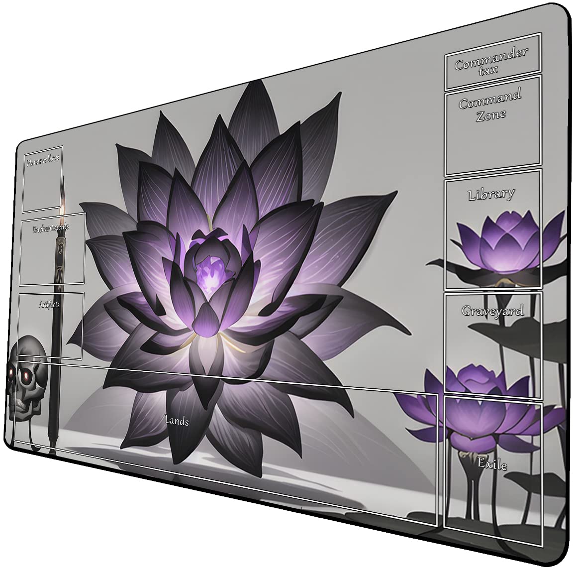 AI Painting TCG Playmat - MTG Trading Card Game Mat with Zone Layout, 24x14 Inches Premium MTG Play Mat - The Perfect Companion for Intense Card Battles - Fantasy Dark Skull Black Lotus 424A305