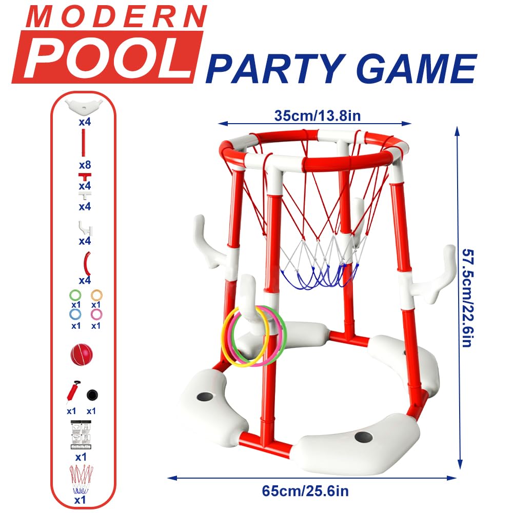 Pool Basketballkorb, Wasser Basketballkorb mit Poolbällen, Wurfringe und Pumpe, Basketballkorb Pools, 1Pool Basketball, 1Pool Spielzeug Kinder und Erwachsene für Draußen Familien Pool Party