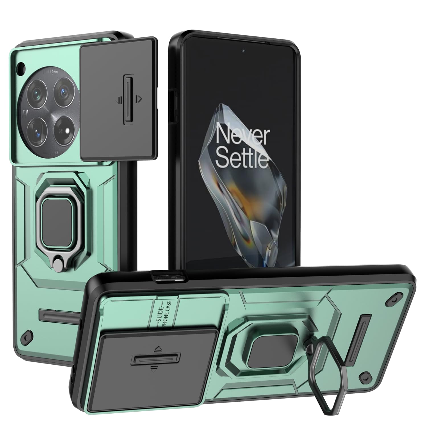 Lustree Back Cover Shockproof Silicone Military Anti-Drop Case with 360° Metal Bracket and Sliding Camera Cover Case for OnePlus 12R - Green (B0DCSNGLYV) Amazon Price History, Amazon Price Tracker