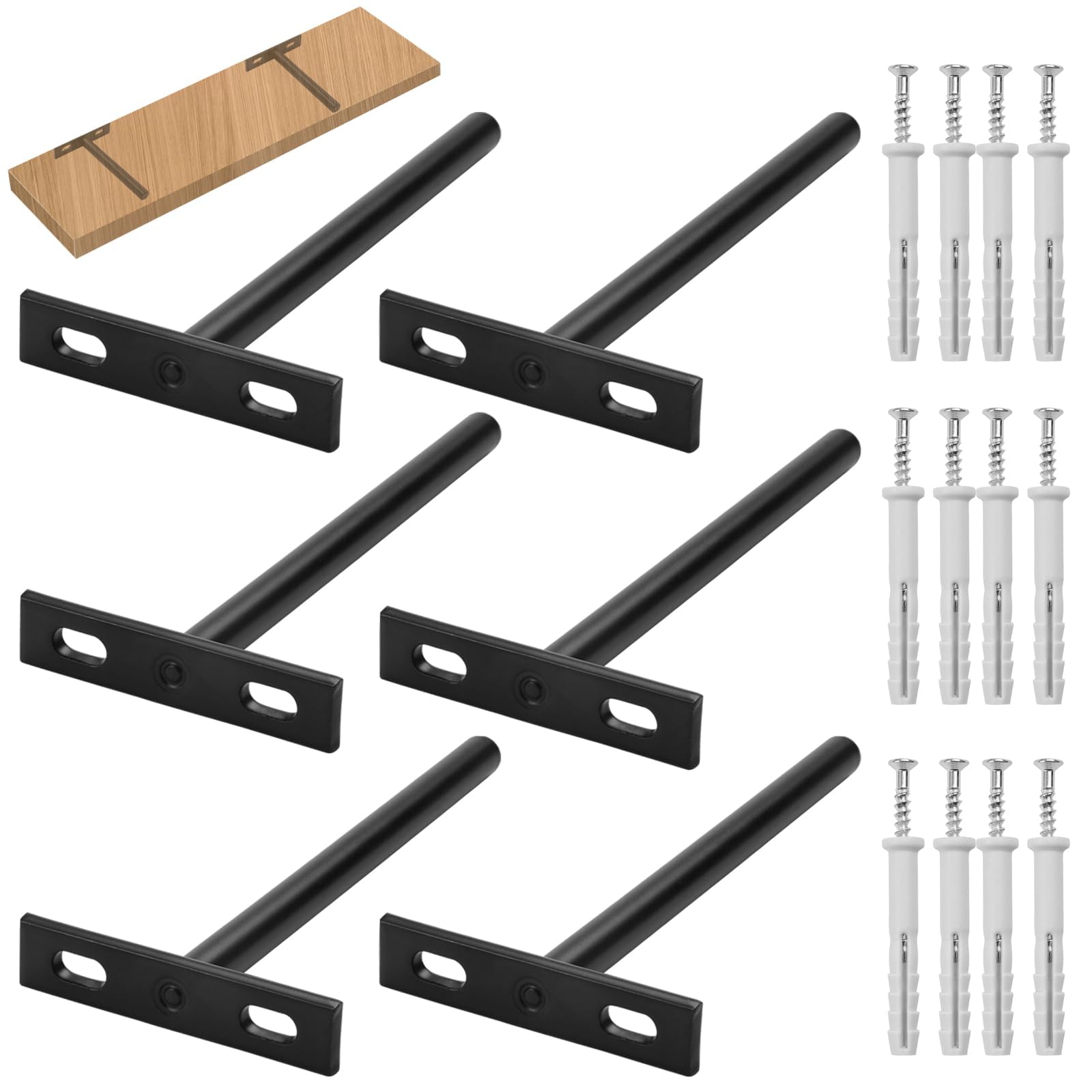 6 Pieces Black Metal Finish Floating Shelf Bracket Heavy Duty Shelf