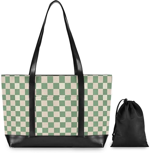 Funda para portátil de moda a cuadros verde salvia para mujer con cremallera bolsa de lona para yoga con maletín ejecutivo para mujer