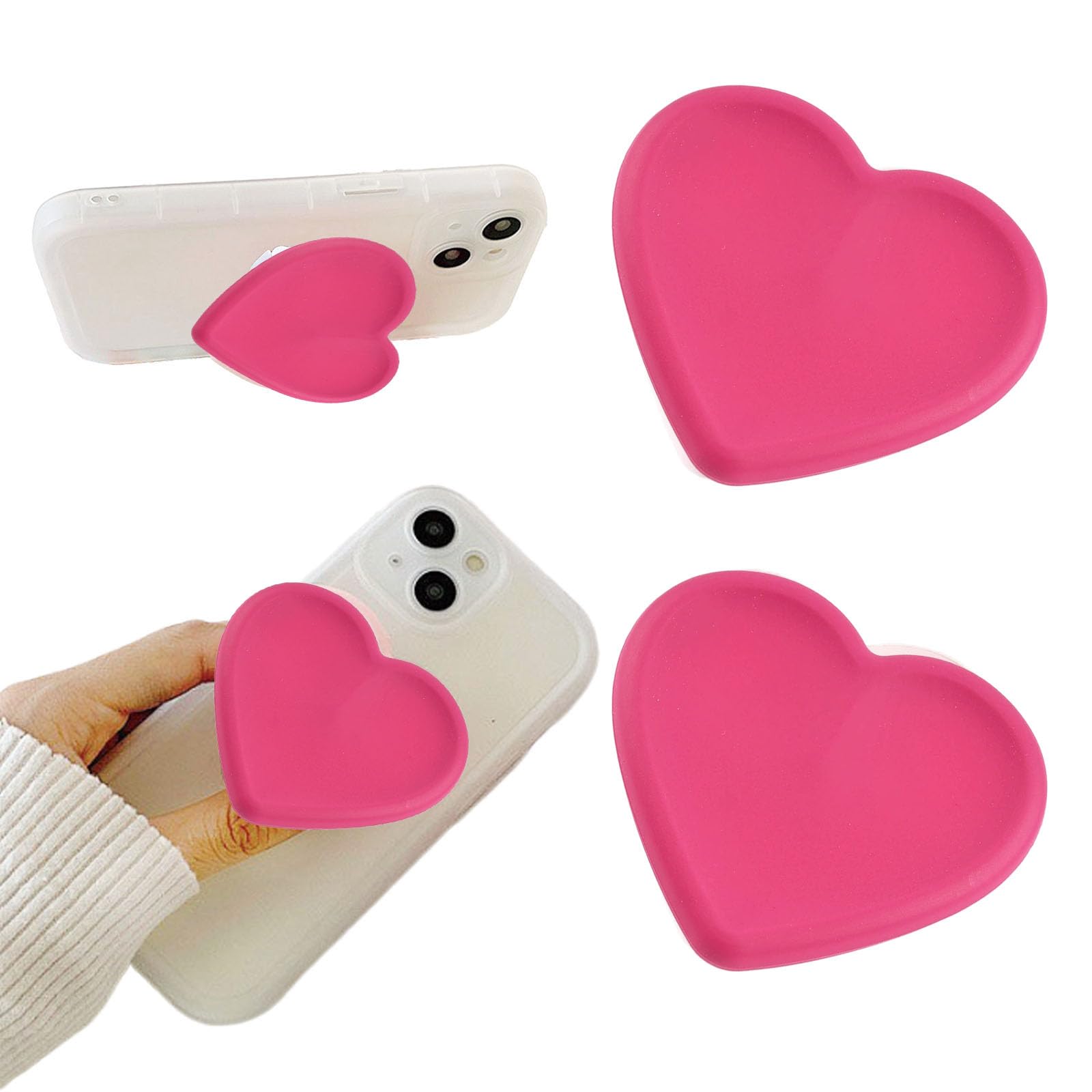 2PCS Heart-Shaped Silicone Mobile Phone Grip Stand, Collapsible Cellphone Finger Grip Holder for Smartphone Tablet Cell Phone Accessory Compatible phone case (Pink) — view 9