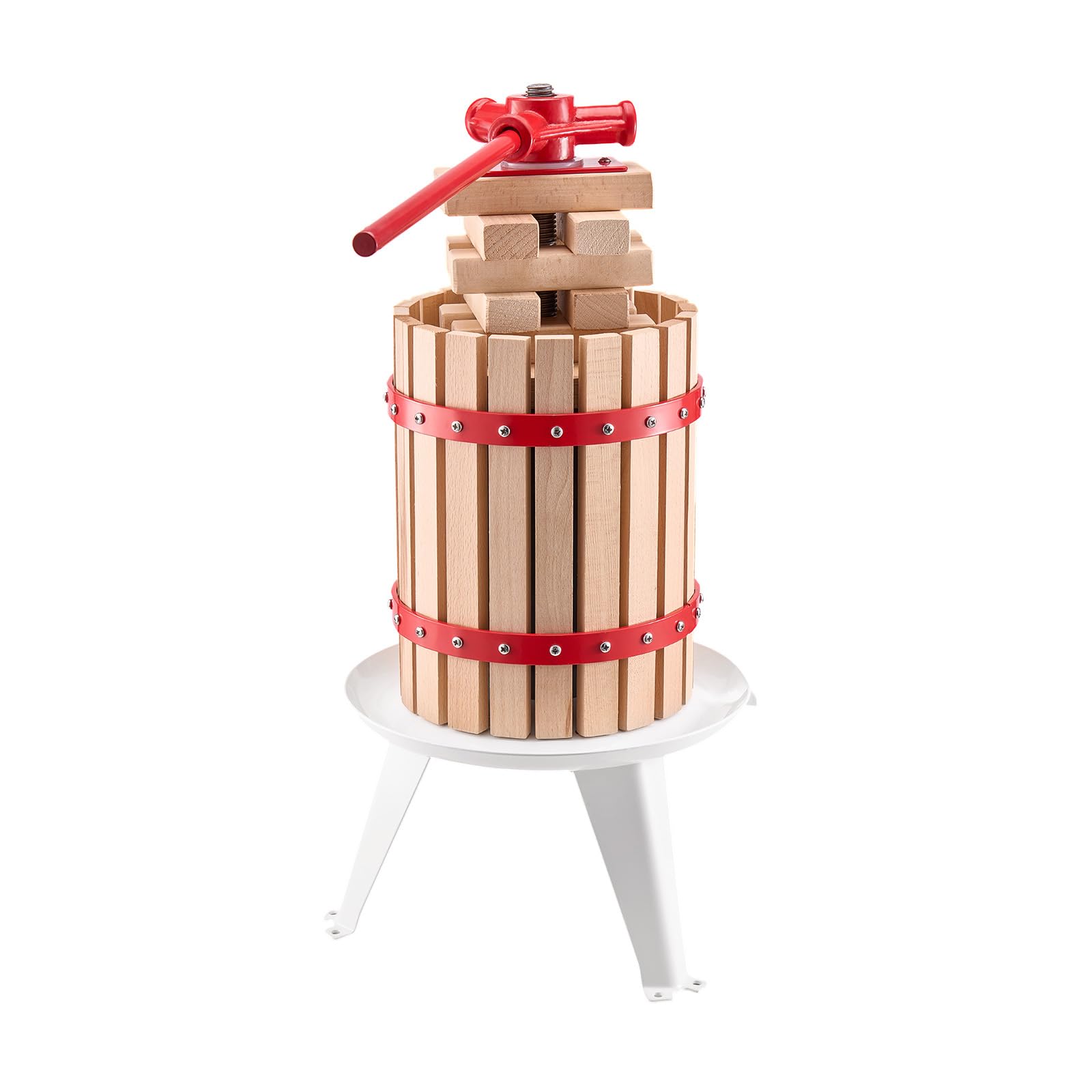 VEVOR Obstweinpresse Obstmühle (6 L) mit Massivholzkorb mit 8 Blöcken, robuster manueller Entsafter, Apfelweinpresse Apfelpresse Traubenpresse Olivenölpresse mit Griff, Saftpresse für Küche
