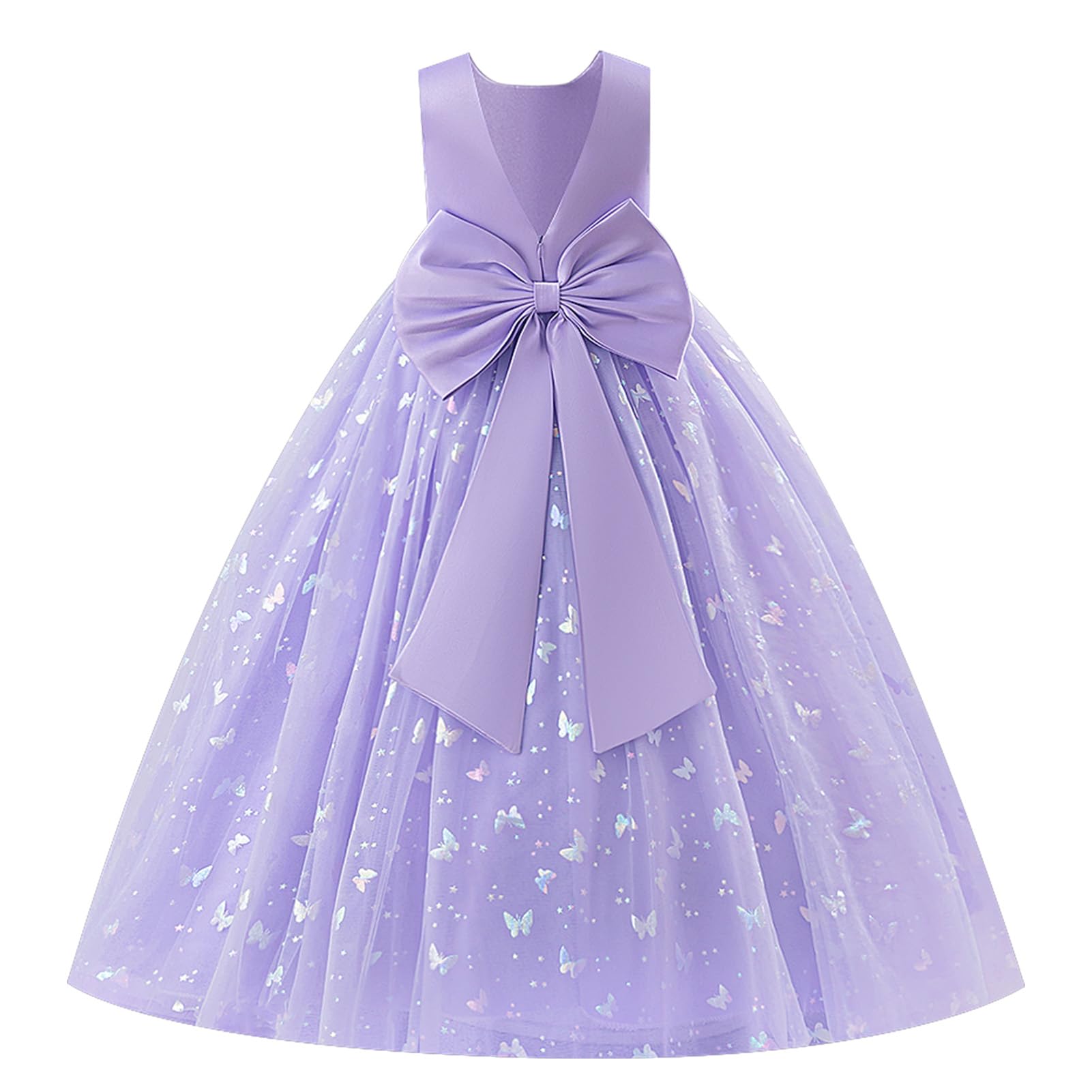 IWEMEK - Vestido de ceremonia para niña, sin mangas, cuello redondo, estampado de mariposas de tul – Falda de dama de honor para boda, cumpleaños, noche