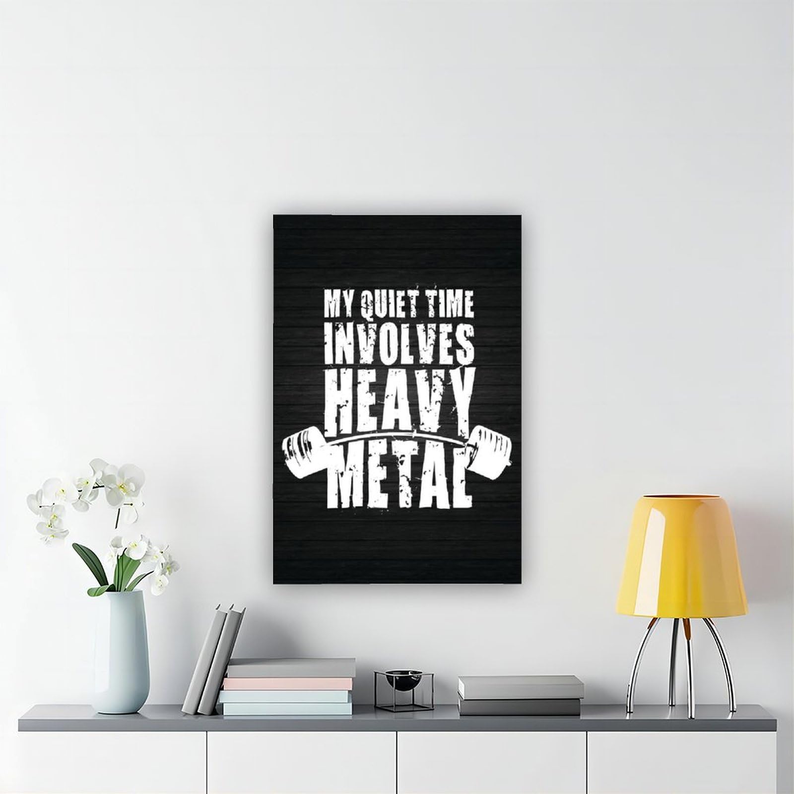 Poster motivazionale con scritta "Quiet Time and Heavy Metal", per sollevamento pesi, per casa, palestra e allenamento, stampa decorativa, 60 x 90 cm