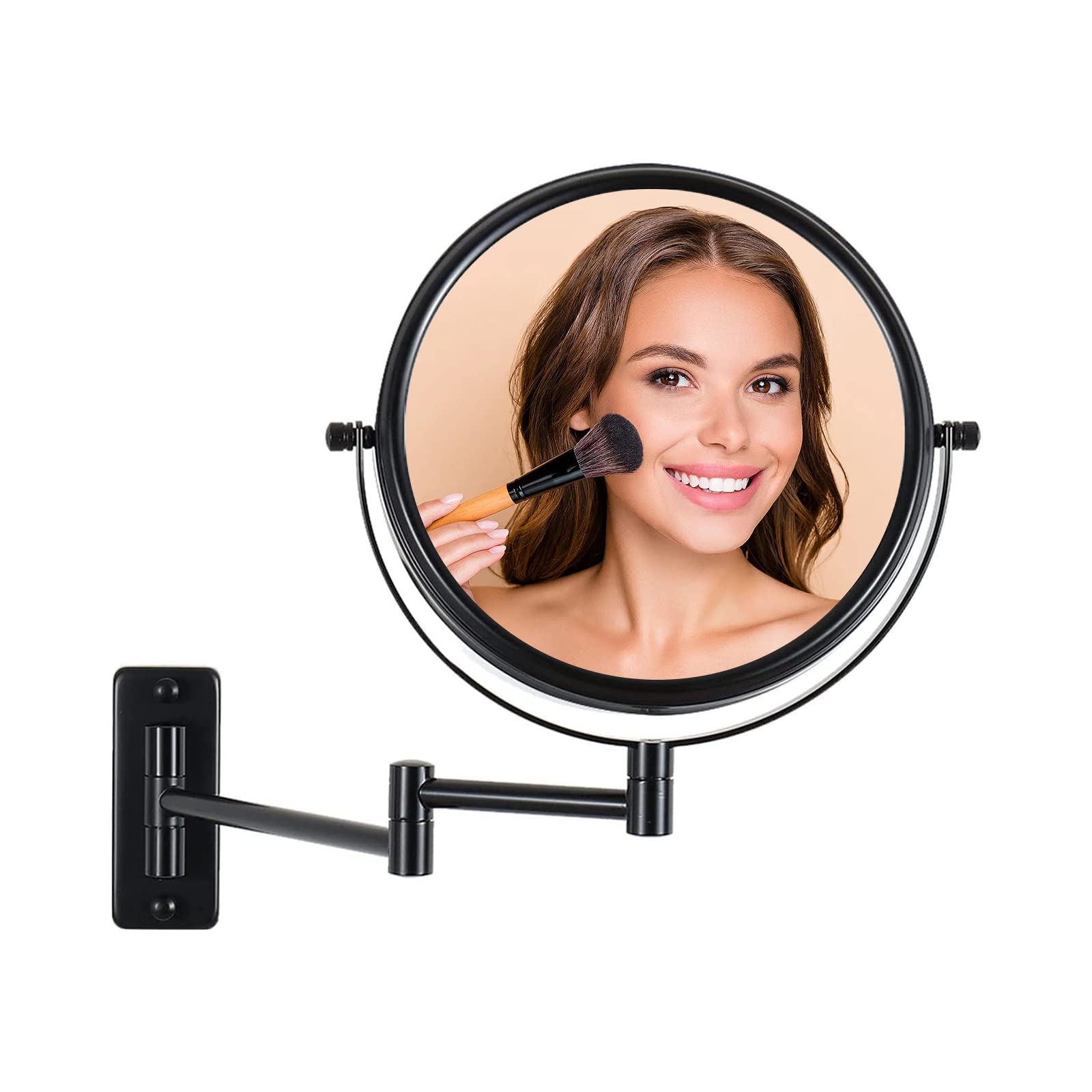 Erlingeryi Wall Mounted Makeup Mirror with 10x Magnification, Extendable Magnifying Mirror Two-Sided Swivel 8" Diameter Mirror Frame (Black,10x)