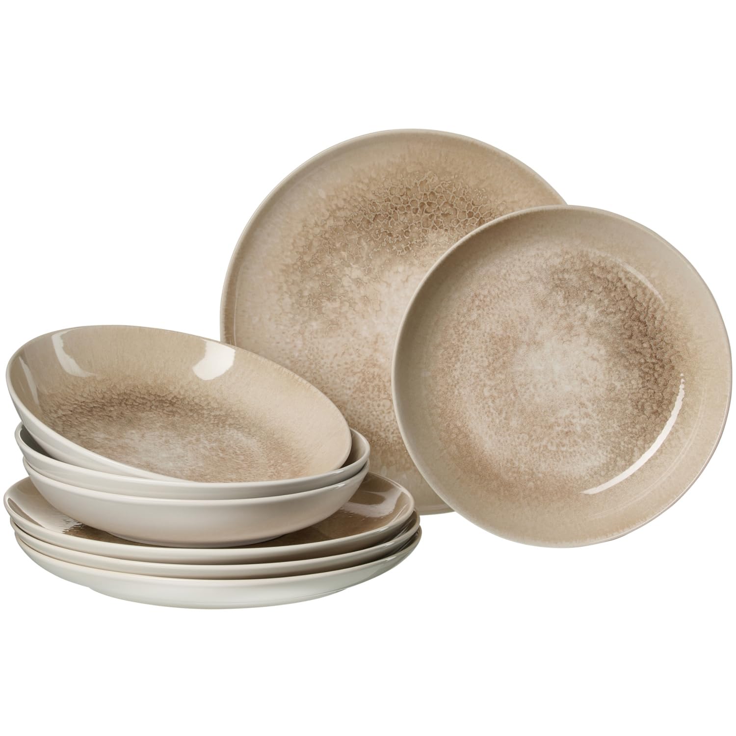 Ritzenhoff & Breker Savora Tafel-Set 8-teilig für 4 Personen – Modernes Geschirr aus Steinzeug im Used-Look – Spülmaschinenfest & Mikrowellengeeignet – Speiseteller & Suppenteller in Sandfarben