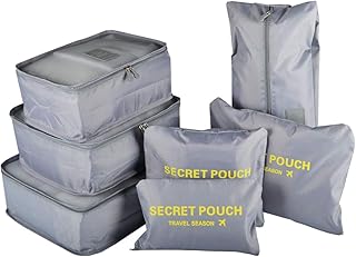 Set di 7 Organizer Valigie per Viaggio, TOYESS Impermeabile Leggero Set Organizzatore Valigia da Viaggio, 3 Cubi per Imballaggio + 3 Buste + 1 Borsa per Scarpe, Grigio