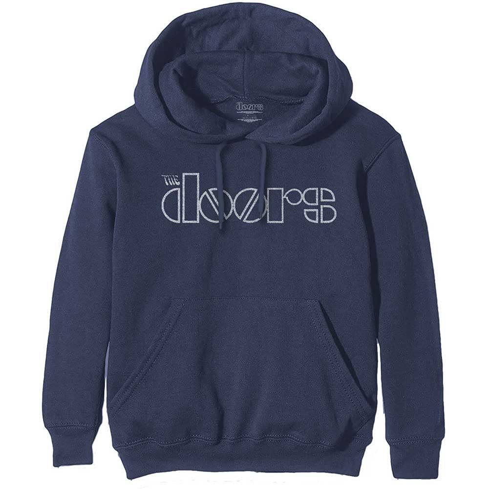 The Doors Hoodie Classic Band Logo Official Unisex Navy Blue Pullover M