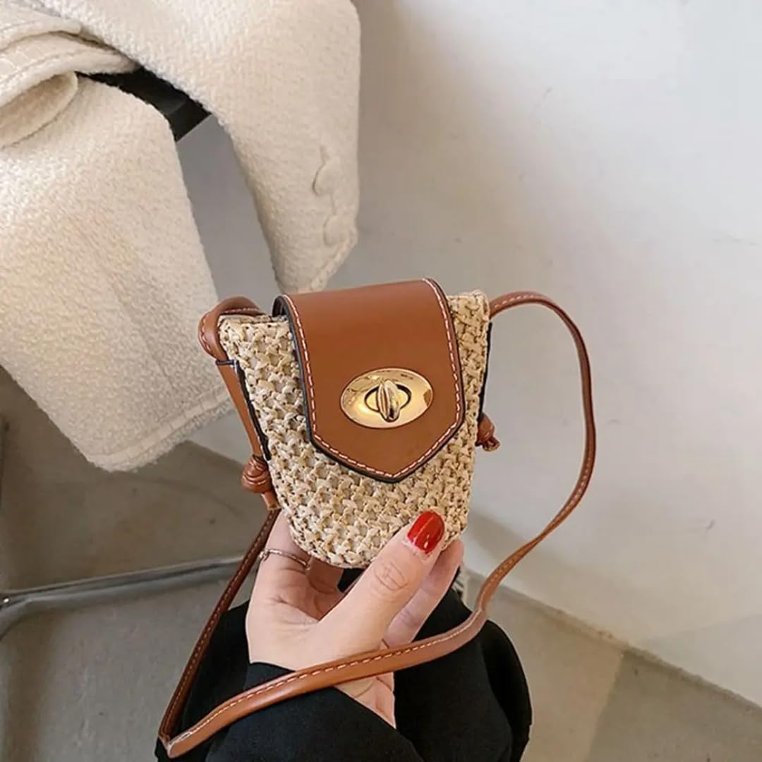 Strohtasche Trendige handgemachte Bohemien-Style Crossbody-Tasche Beach für Frauen(L)