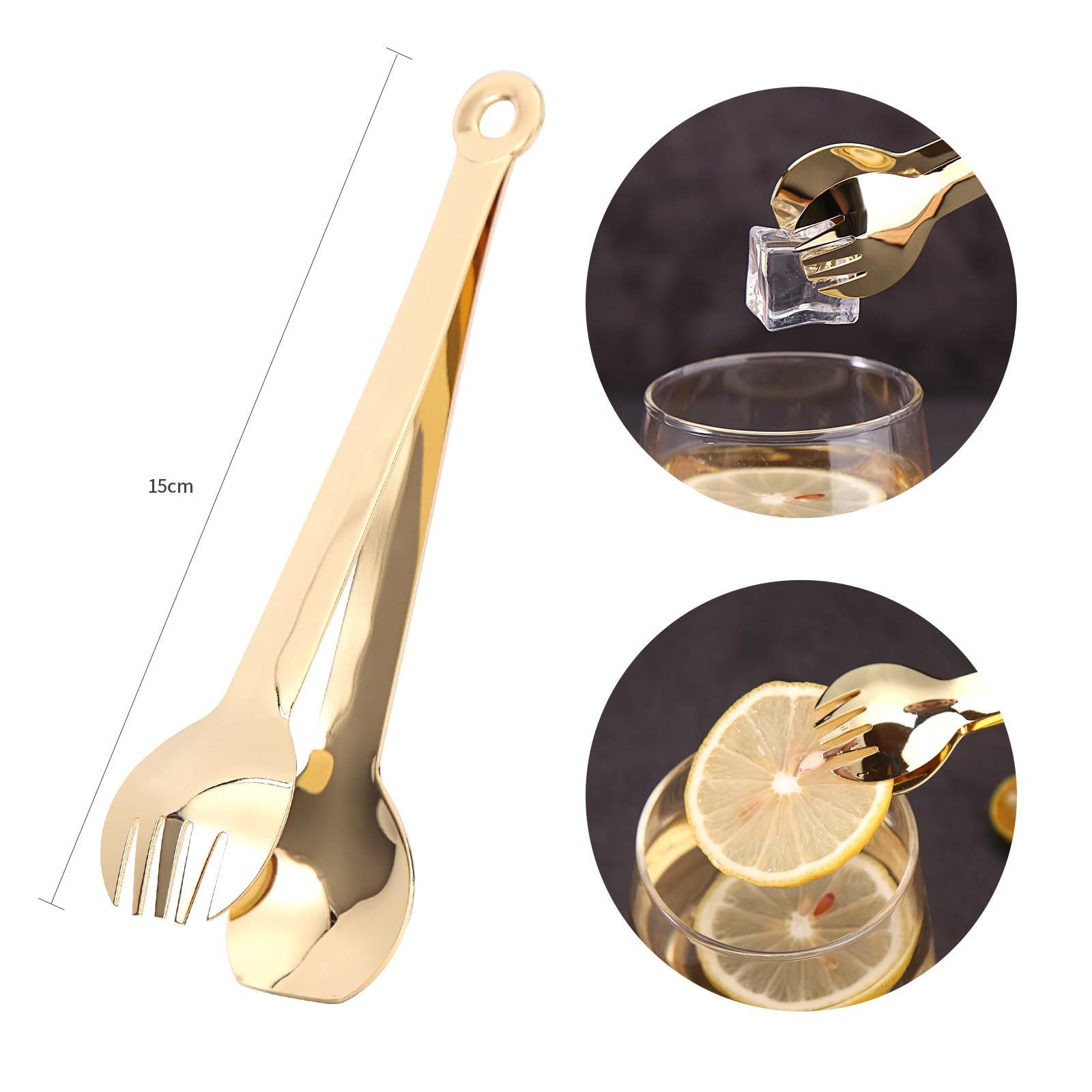 Pinze Per Zucchero E Ghiaccio 2 Pezzi | Acciaio Inox | 15,2cm | Per Buffet E Bar | Colore Oro - Foto 2