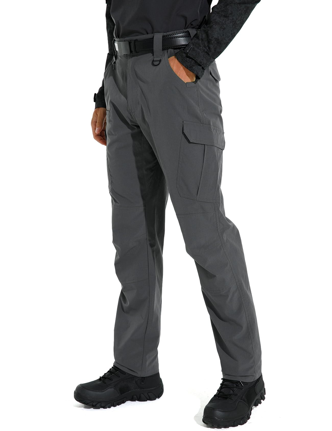 KFUBUO Men's Lightweight Ripstop Tactical Cargo Pants, Water Resistant Hiking Work Pants Relaxed Fit Black